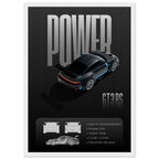 Car poster with 'POWER' text and car design on a black background